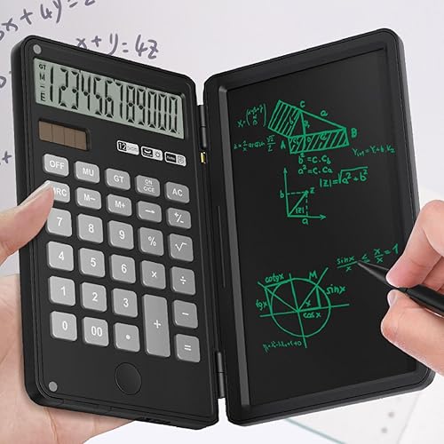 Calculadora con bloc de notas, calculadora de escritorio de oficina con pantalla LCD grande de 12 dígitos, soporte solar y batería, calculadora de