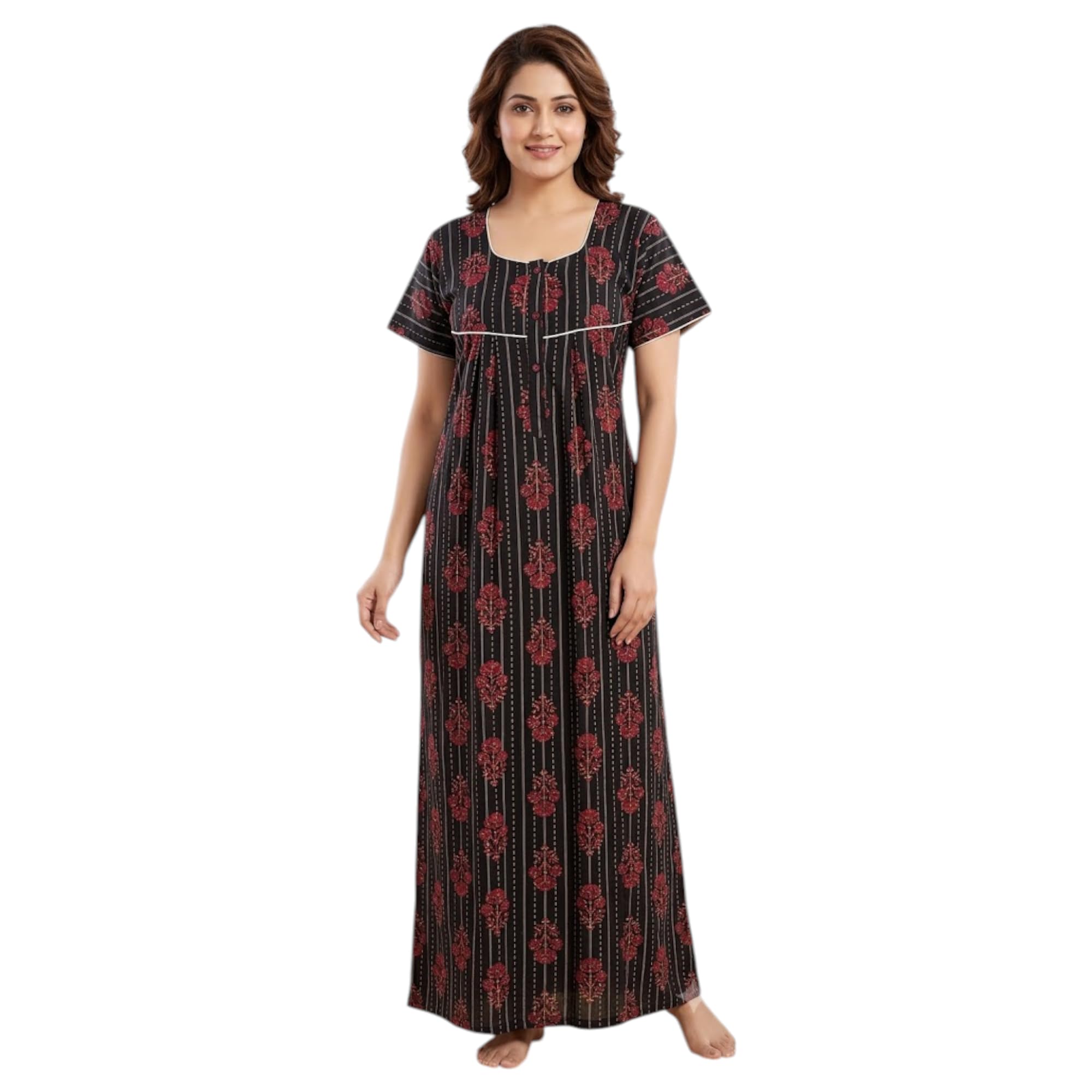 satyam nighties Women's 3XL Cotton Nighty | Soft Breathable Floral Printed Nightgown | Comfortable Full-Length Sleepwear | Short Sleeve Lounge Dress | Chest 56", Length 57", Shoulder 18"-picture-37