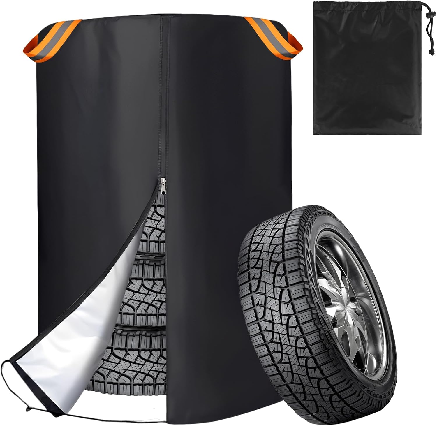 Tyre Cover Car Tyre Bag Dustproof Tyre Bag 420D Oxford Tyre Protective Cover with Zip and Drawstring Waterproof Tyre Cover Tyre Bag for 4 Tyres 73 x H 110 cm