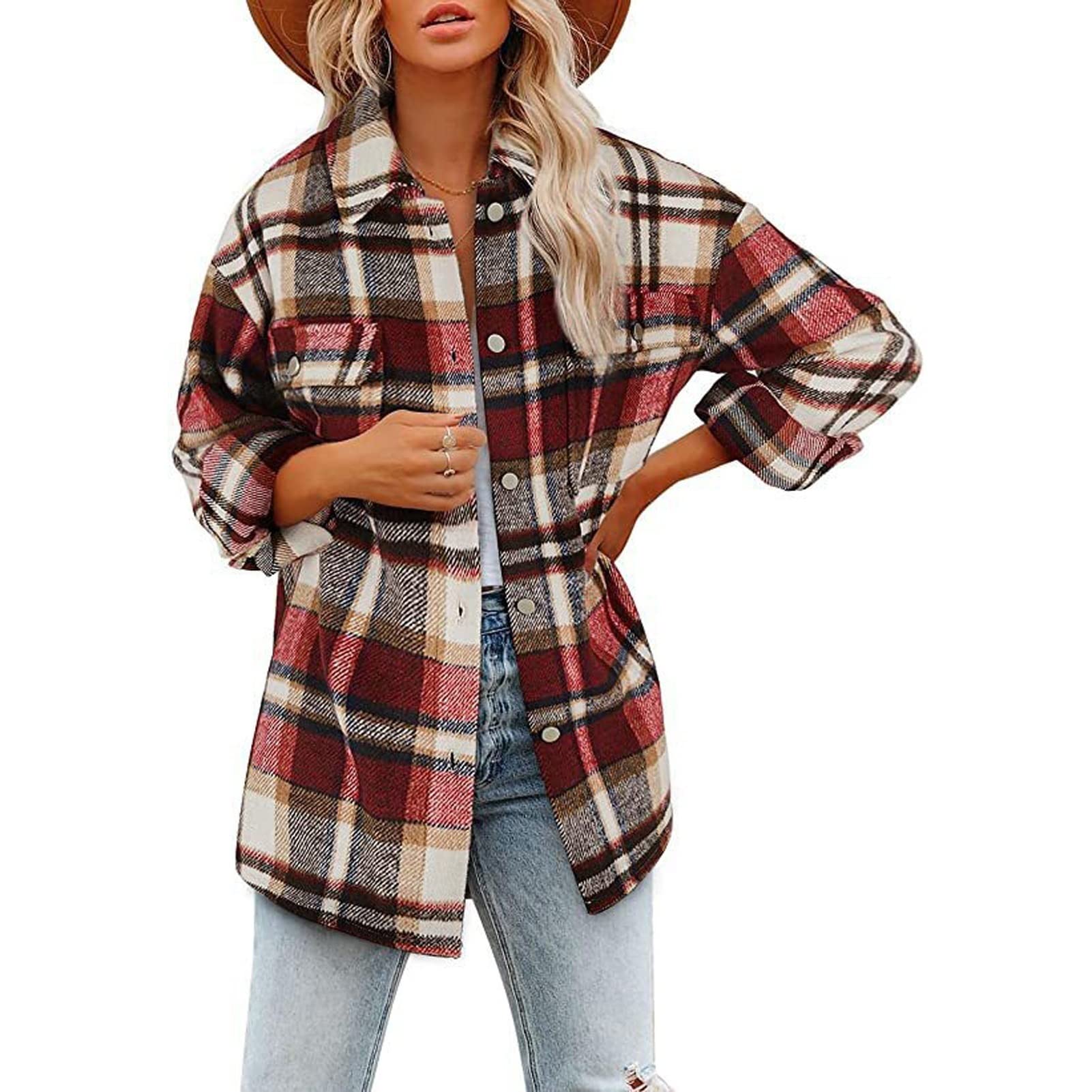 Chemise à Carreaux Femme Oversized Flanelle - Veste Bûcheron Décontractée Manches Longues