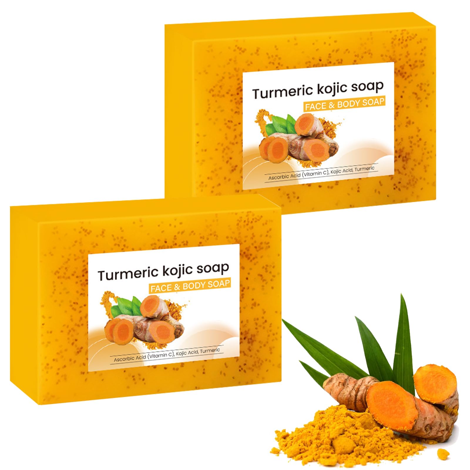 Xnuoyo ターメリック固形石鹸 フェイス＆ボディソープ ターメリックフェイシャルソープ 滑らかな小じわを優しく洗浄し、シミを明るくし、滑らかな肌にします 保湿顔ボディ すべての肌タイプに（ウコン＆曲酸粒入り石けん,2個セット）