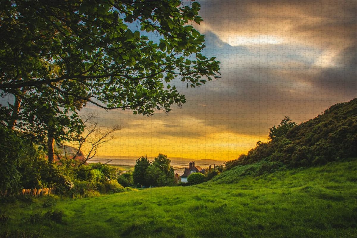 Observando la puesta de sol en la cima de la montaña - Rompecabezas de madera de 10000 piezas - Juegos familiares para adultos Decoración del hogar