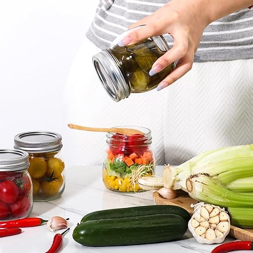 Miniatura 7 de EkkoVla Tarro Mason de 10 onzas con tapa regular y banda, paquete de 24 tarros de vidrio de 10.1 fl oz para conservas, preparación de comidas,