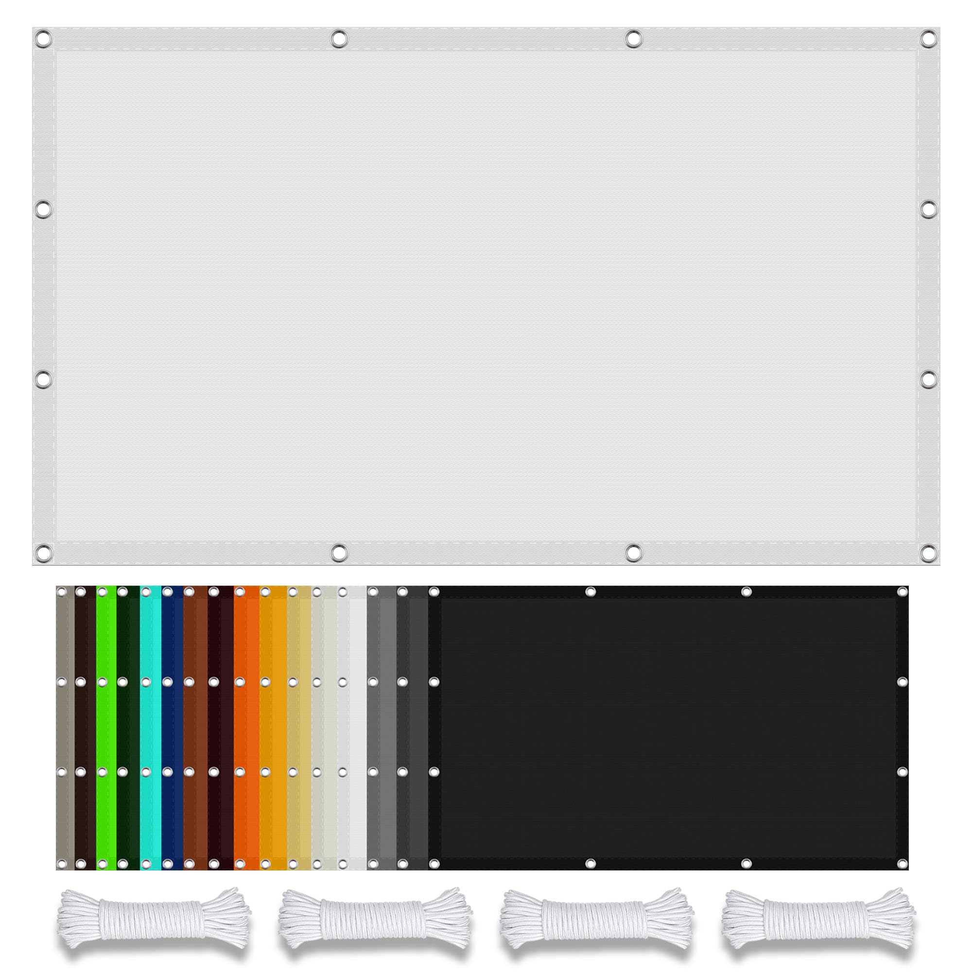 Voile d'ombrage 1.4x3.5m blanc avec oeillets et cordons pour balcon
