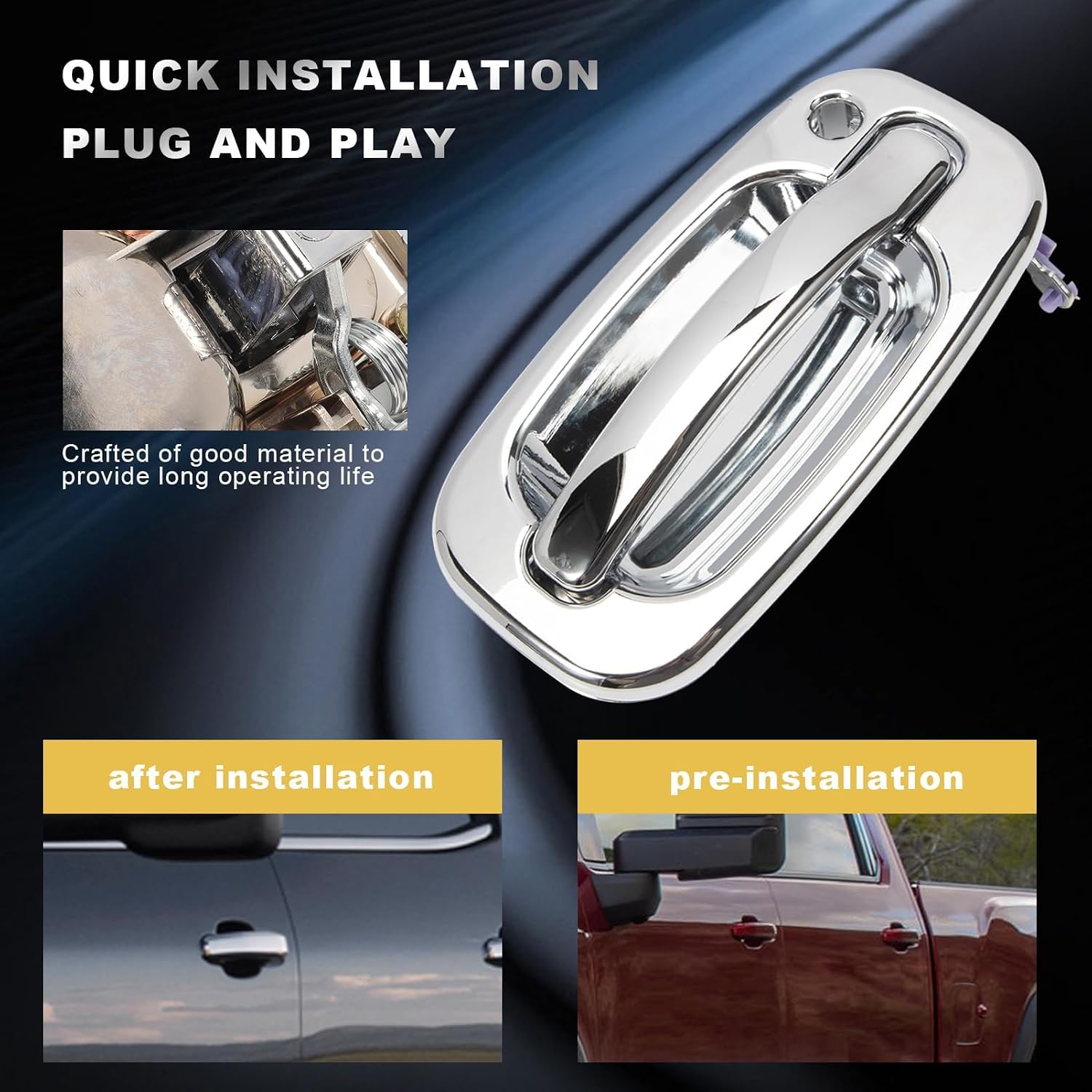 Chrome Exterior Door Handle for Silverado 1500 2500 3500,Escalade 2002-2006 Avalanche 2001-2006 Sierra Yukon 2000-2006 15034985 15034986 Front Left and Right Door Handles