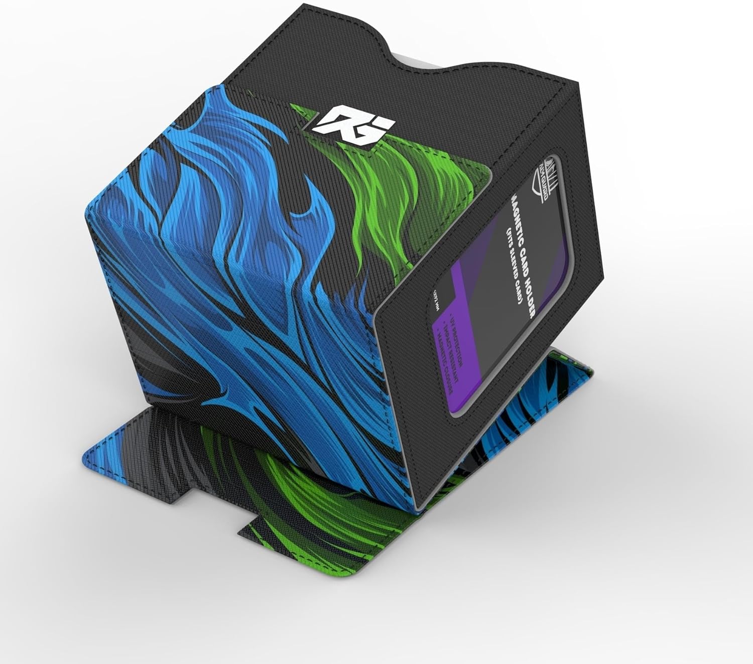 Realm Guard TCG/MTG Commander 100+ Card Art Deck Box With Storage (Black/Blue/Green)