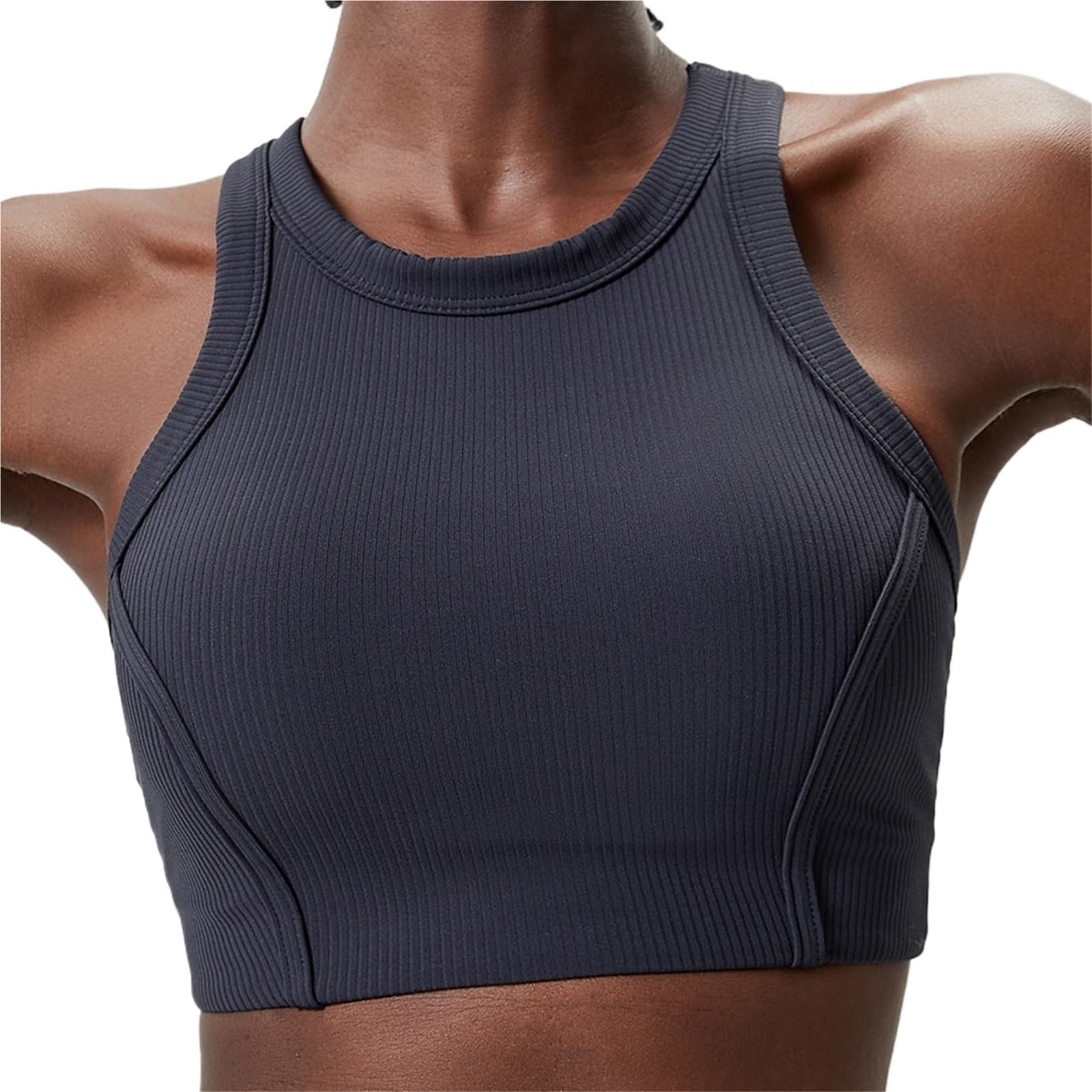 Sujetador Deportivo Mujer Top Corto de Cuello Redondo for Yoga, Fitness, Gimnasio, Tejido Acanalado, sin Mangas, for Correr