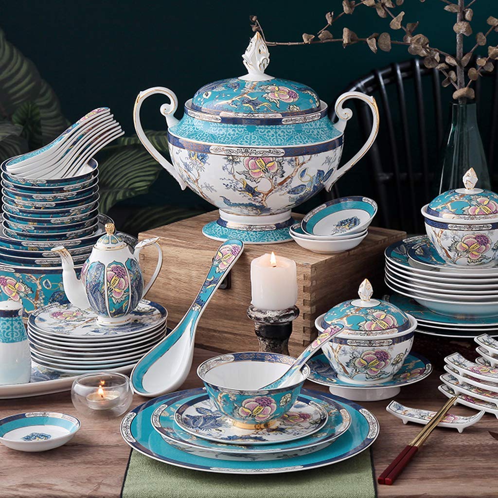 H3TF5J Wysokiej klasy ceramiczny zestaw zastawy stołowej, 50-częściowy zestaw zastawy stołowej w Chinach, eleganckie designie stołowe pudełko prezentowe, domowe stoliki stołowe, zestaw upominkowy