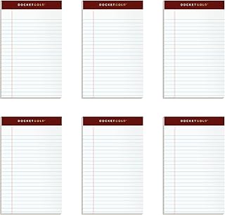 TOPS Docket Gold Writing Pads, 5" x 8", Jr. Legal Rule, 50 Sheets, 6 pack (99705), White