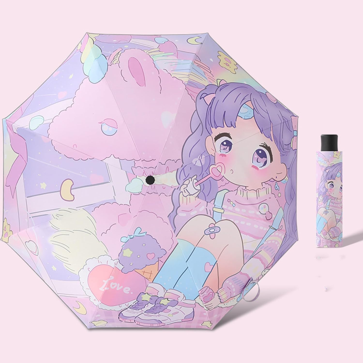 (Two-packed) cartoon convenient automatic anti-rebound umbrella folding vinyl reflective strip umbrella, default