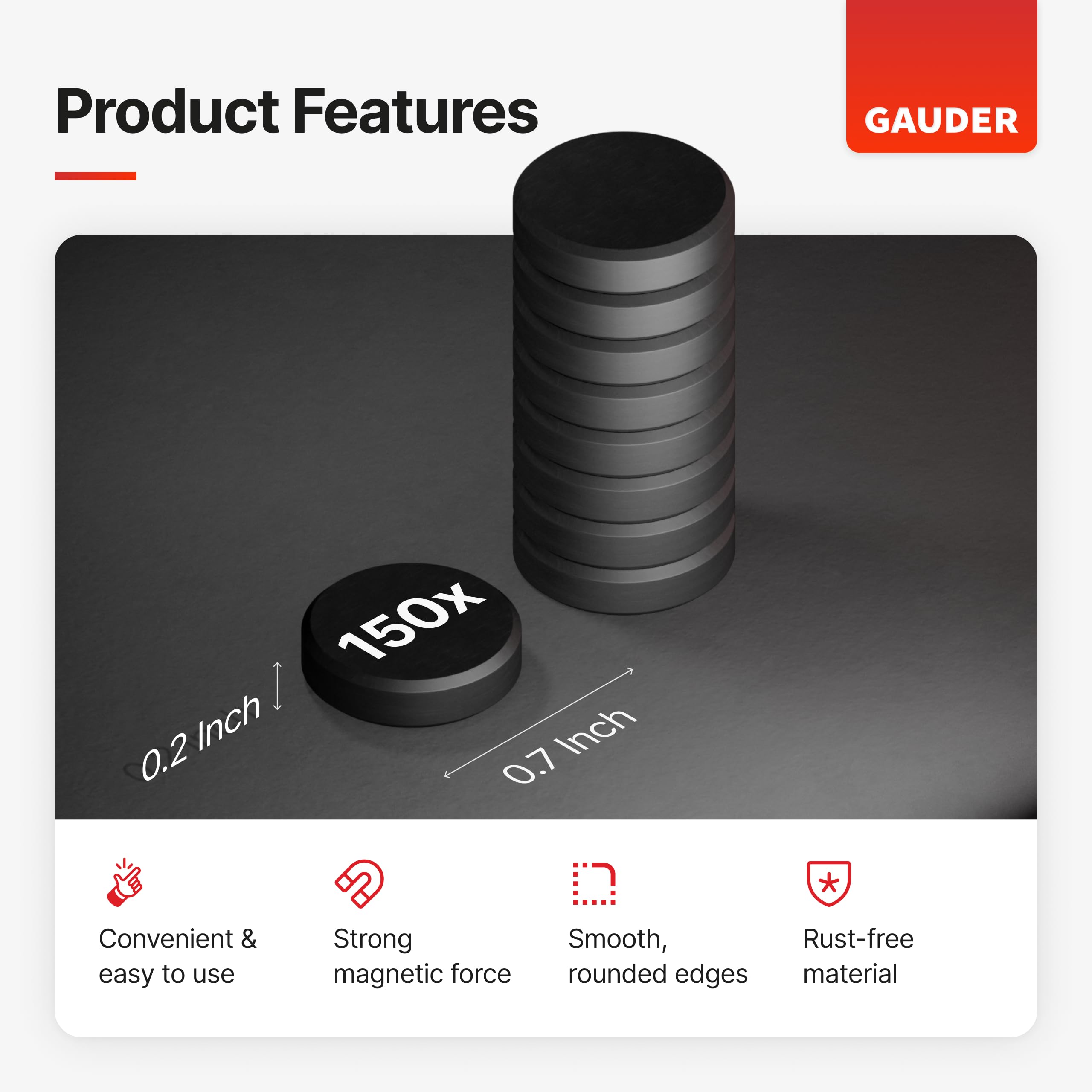 GAUDER Black Magnets for Crafts and Notice Boards (0.7