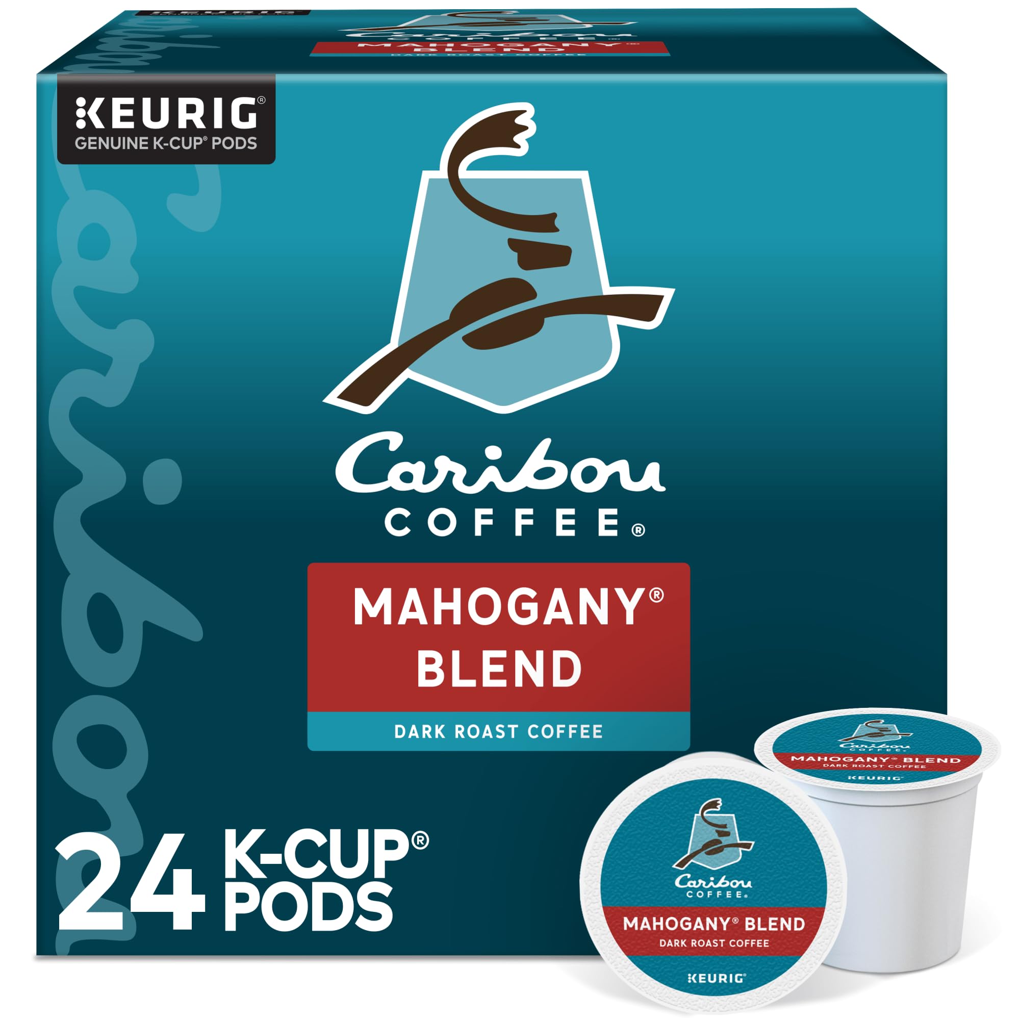 Caribou Coffee Mahogany, Single-Serve Keurig K-Cup Pods, Dark Roast Coffee, 24 Count