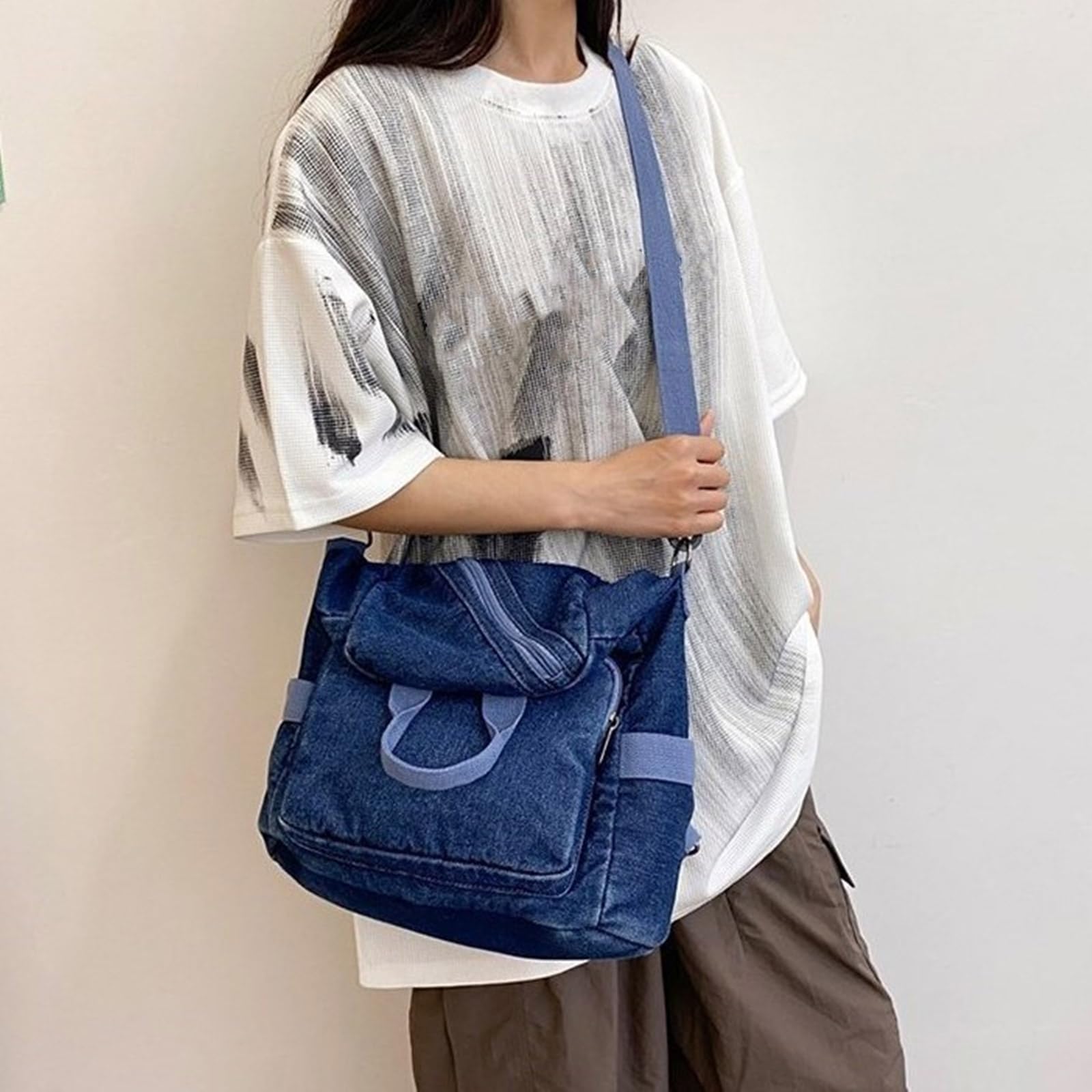 Trendy Denims Zaino per computer portatile per donne uomini borsa da scuola compatta con tasche multiple regolabile Crossbody borsa a tracolla multi scomparto zaino, Azzurro