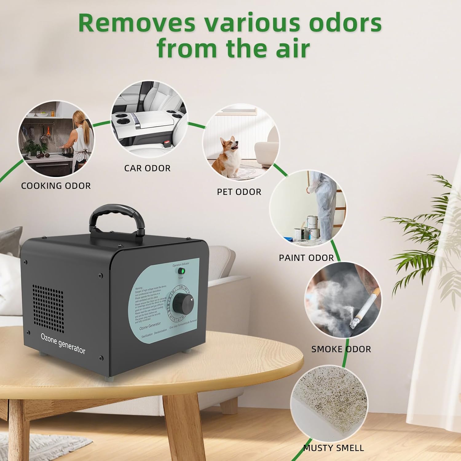 Ozone Generator Odor Eliminator 80000mg/H-High Capacity Ozone Machine Odor Removal for Large Spaces (9000 Sq. Ft)-Portable O3 Ionizer Air Purifier for Cars Homes Hotels Kitchens Pet Room