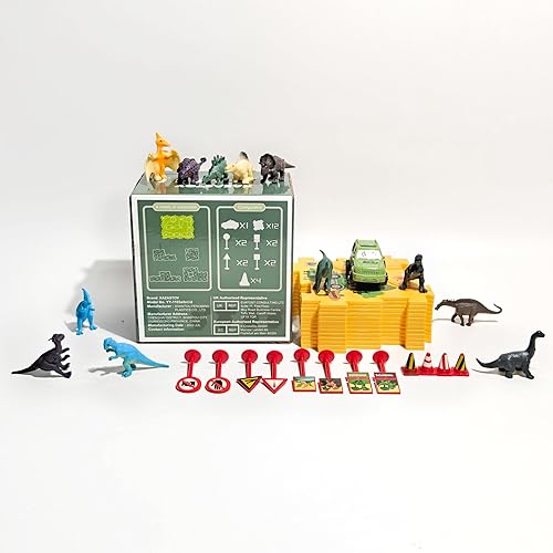 Miniatura 8 de Juego de rompecabezas de coche con 12 figuras de dinosaurios, rompecabezas de tablero de carreras de coche, rompecabezas de plástico para niños de 3