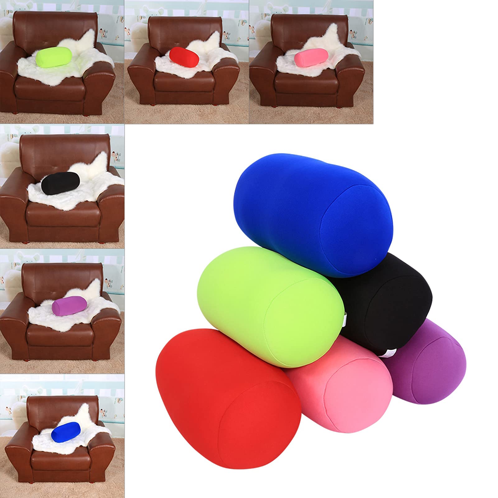 Mini Oreiller Rouleau Coussin pour Voiture Canapé Oreiller pour Voyages Bureau 29x16cm (Couleur : Rose)