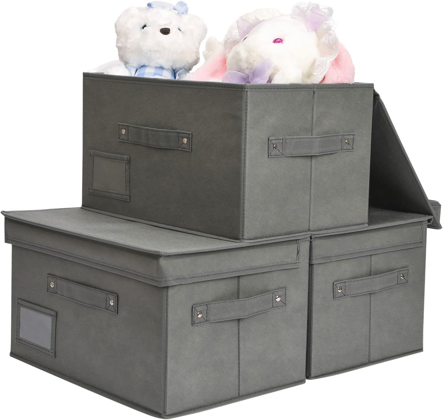 Edergoo Storage Boxes with Lids 3 Pack, Fabric Storage Baskets with Lids & Handles, Foldable Storage Boxes for Shelves, Wardrobe, Closet