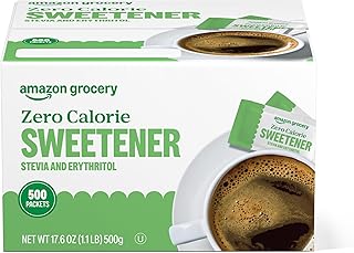 Amazon Grocery, Zero Calorie Stevia and Erythritol Sweetener Packets, 500 Ct (Previously Happy Belly, Packaging May Vary)
