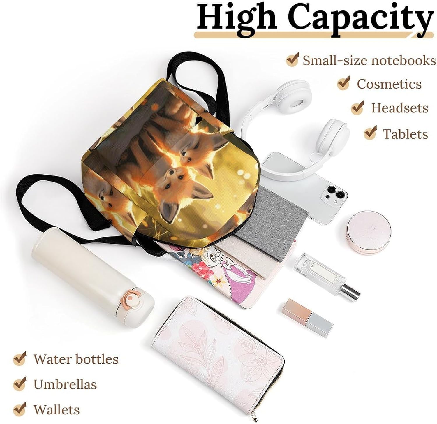Waterproof Mini Backpack for Women - 10 Inch Oxford Lightweight Daypack Cute Bag Small Daypack Cute Foxes Small Backpack Purse for Travel Work Weekender