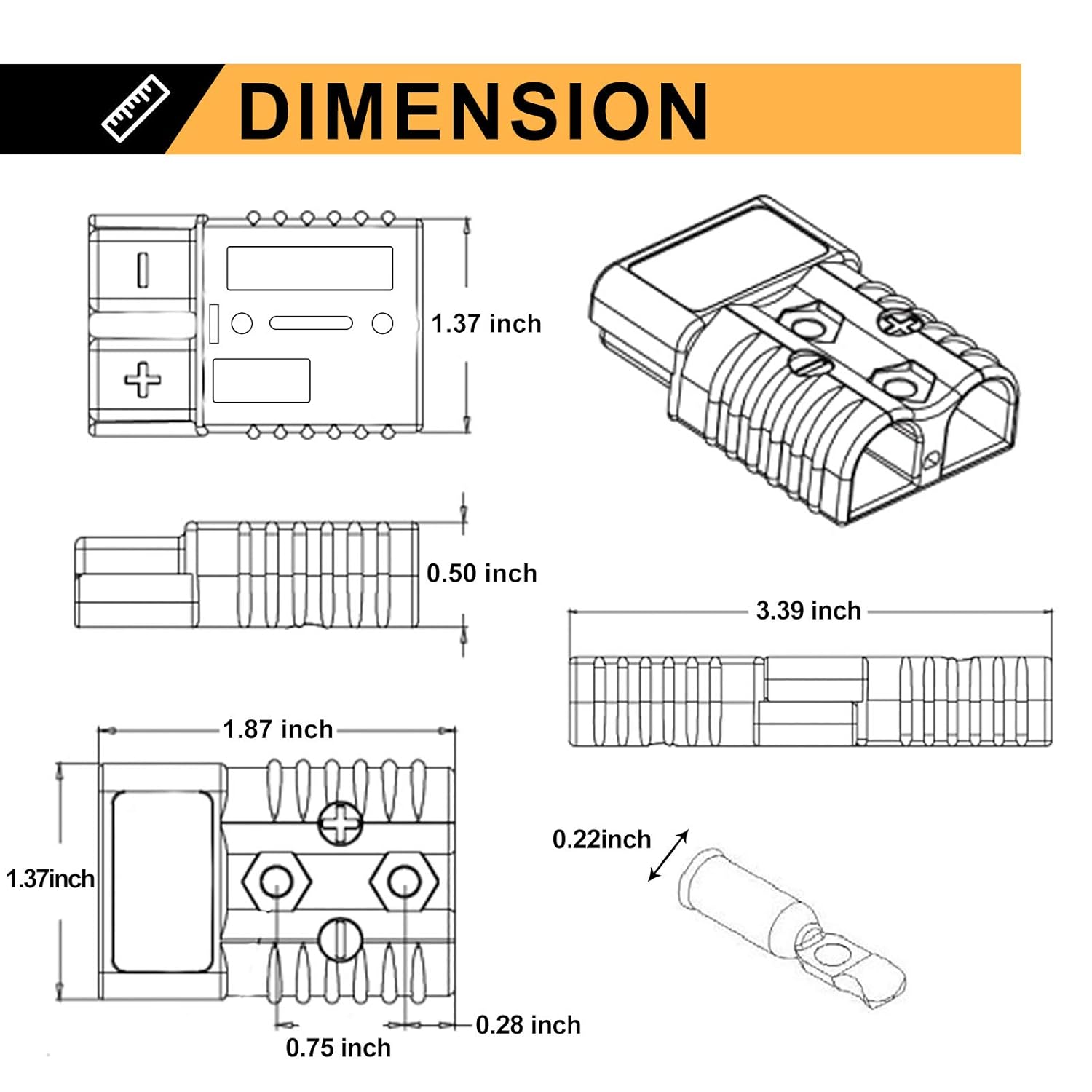 BUNKER INDUST Battery Monitor BM2 BM3 Bluetooth 4.0 Wireless Battery Tester + 2 Pcs 6-10 Gauge 50A Battery Quick Connect Wire Harness Plug Kit, Grey