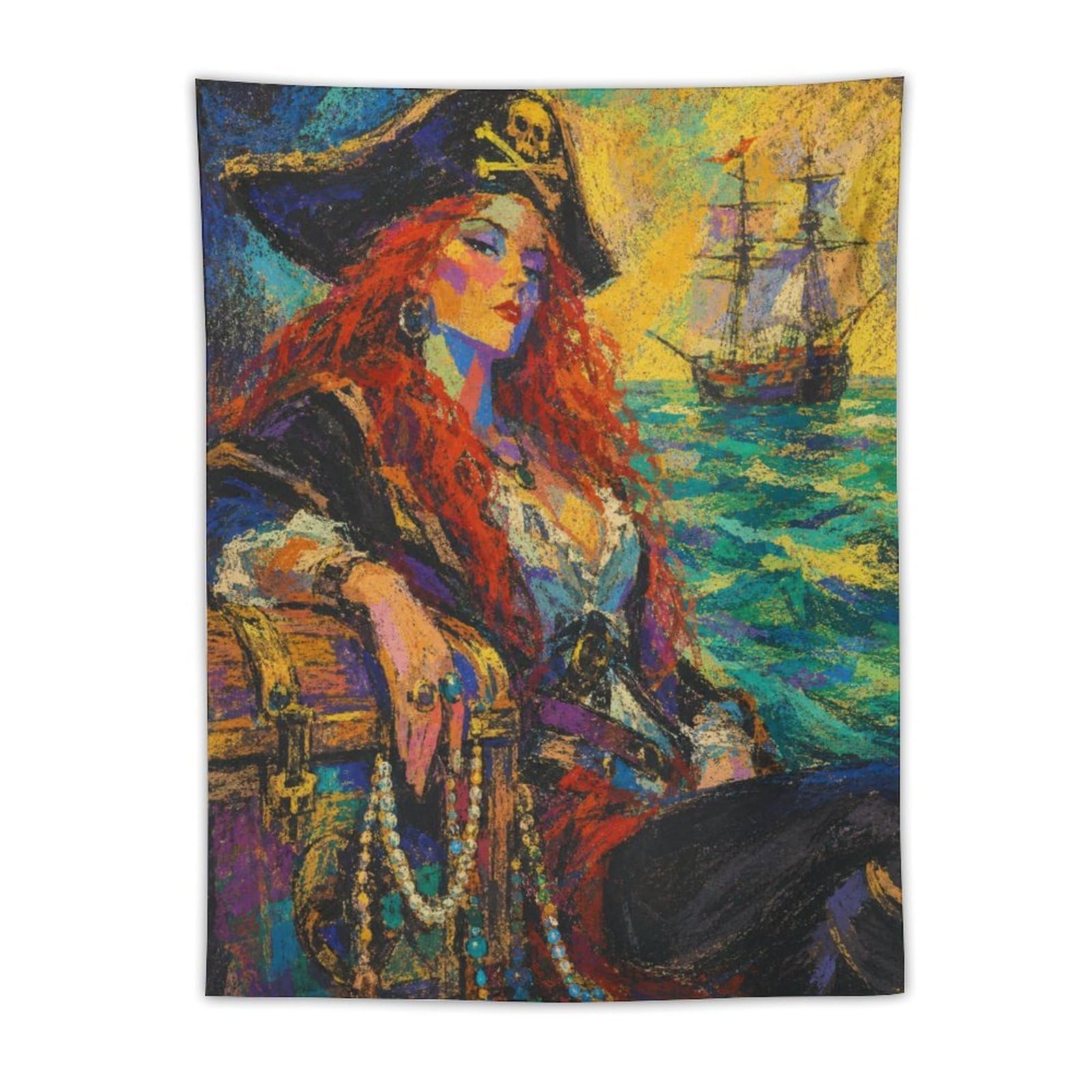 H3B8U2Y5 Pirate Woman by Ship Wall Tapestry, Oil Painting, Apartment