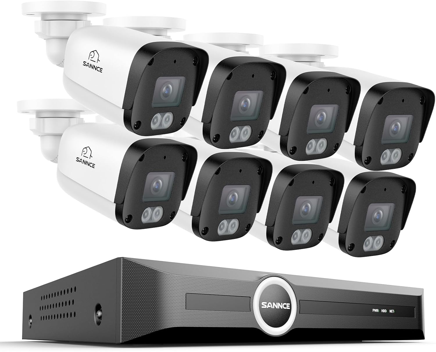 SANNCE 5MP PoE Security System, 8CH 6MP Surveillance NVR with 8PCS 5MP HD Weatherproof Bullet Cameras with H.265 Video Compression, Smart IR LED, APP Push Alert, Remote Access (NO HDD)