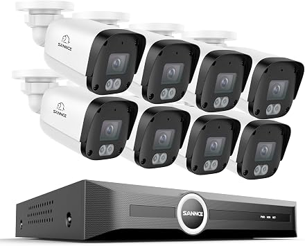 SANNCE 5MP Bullet Surveillance Camera System, 8CH 6MP NVR with 8PCS 5MP HD Weatherproof PoE Security Cameras with H.265 Video Compression, Smart IR LED, APP Push Alert, Remote Access NO HDD