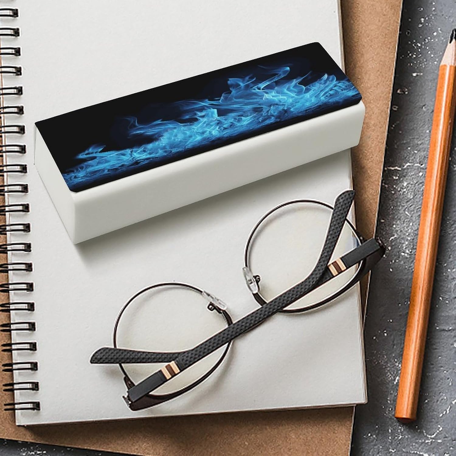 Blue Flame Glasses Cases Hard Shell Eyeglasses Case with Cleaning Cloth Magnetic Closure Leather Spectacle Cases Portable Travel Sunglasses Case Fashion Eyeglass Box image 4