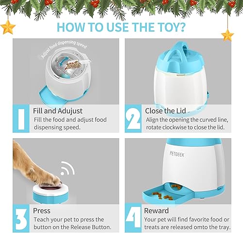 Miniatura 6 de PETGEEK Dispensador de golosinas para perros con botón, alimentador automático para perros con control remoto y doble fuente de alimentación,