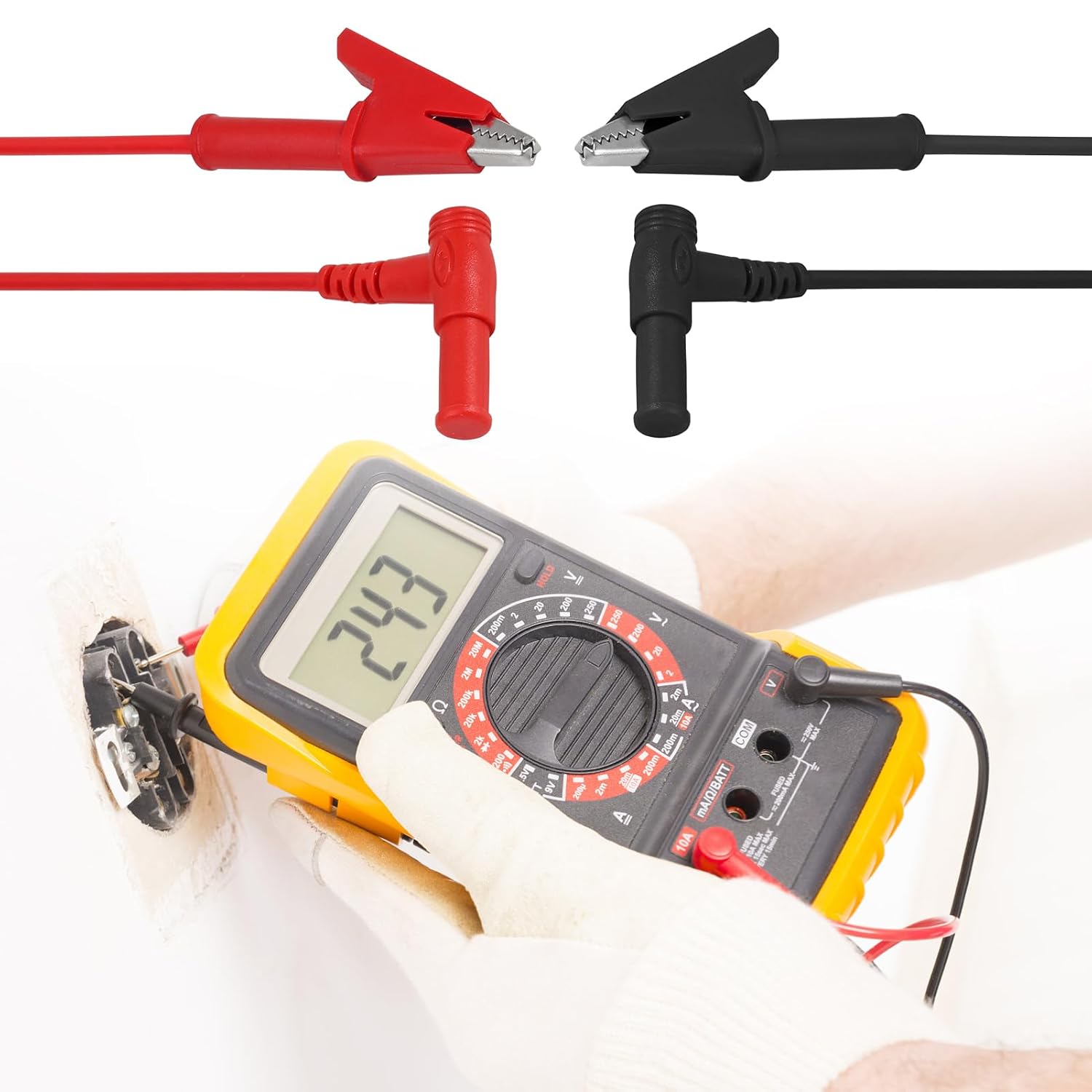 DIANN 4 Sets Multimeter Test Leads Banana Plug Right Angle to Alligator Clips Soft Test Cable Wires for Electrical Testing 3.3ft / 1m 8pcs