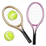 Garneck 2pcs Miniature Tennis Racket and Ball Set Plastic Mini Tennis Racket Miniature Sports Equipment for Home Decor (Random Color)