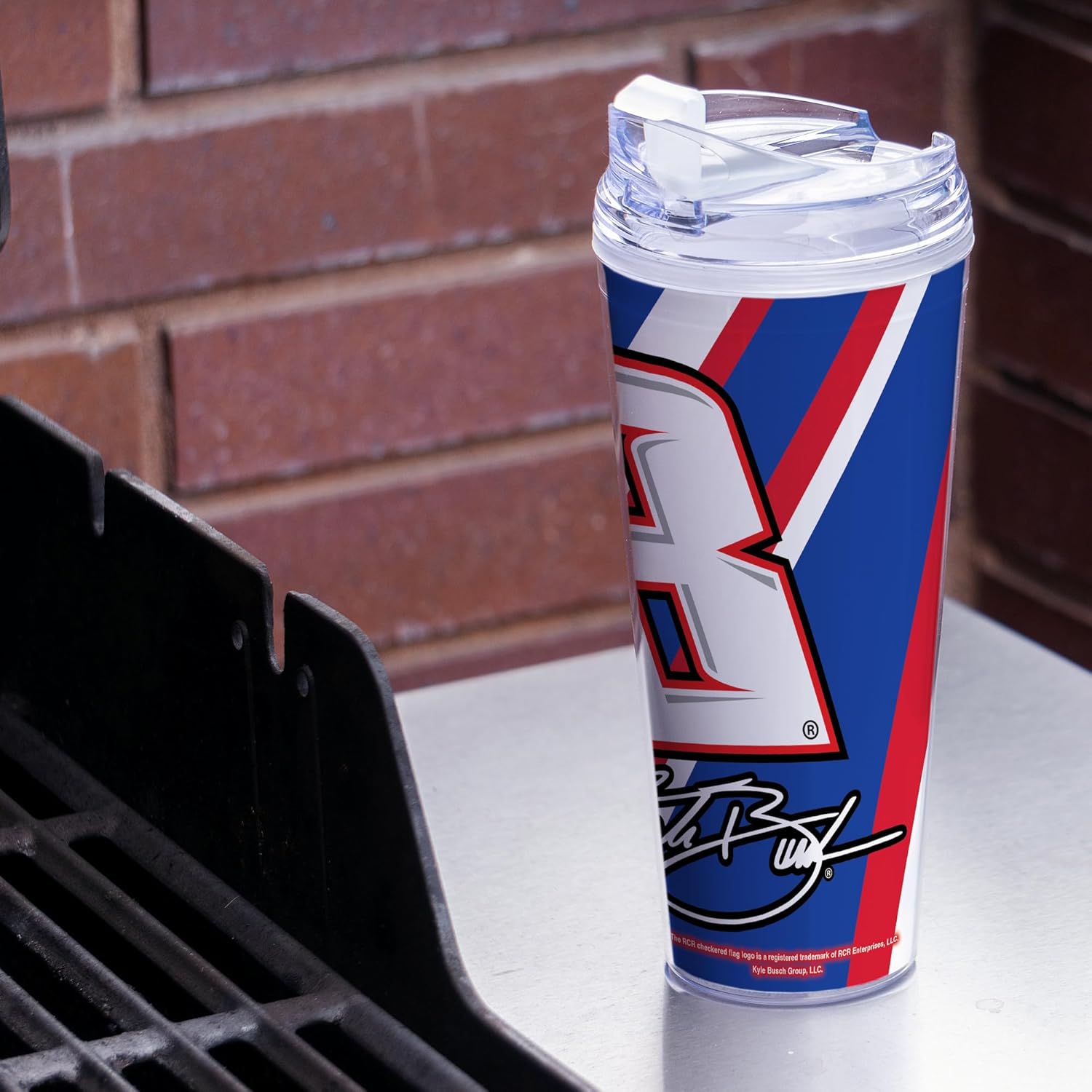 Rico Industries NASCAR Racing Kyle Busch 24oz Acrylic Tumbler with Hinged Lid, Officially Licensed Double Wall Tumbler with Straw - Image 2