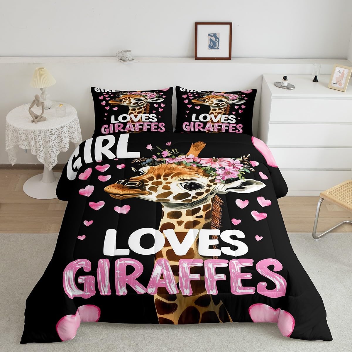 Feelyou Cute Giraffe Comforter Set Twin Size Kids Zoo Animal Bedding Set for Boys Teens Cartoon Animal Comforter Breathable Gift for Girls Women Duvet Set Wildlife Quilt Set