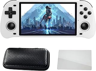 SERYUB RGB10 MAX 2 Video Game Console, 5 "IPS Screen Handheld Game System Multi-Emulator 10000 Games, Retro Game Console Built-in Game 64G, (White) Plus Free toughened Film and Box