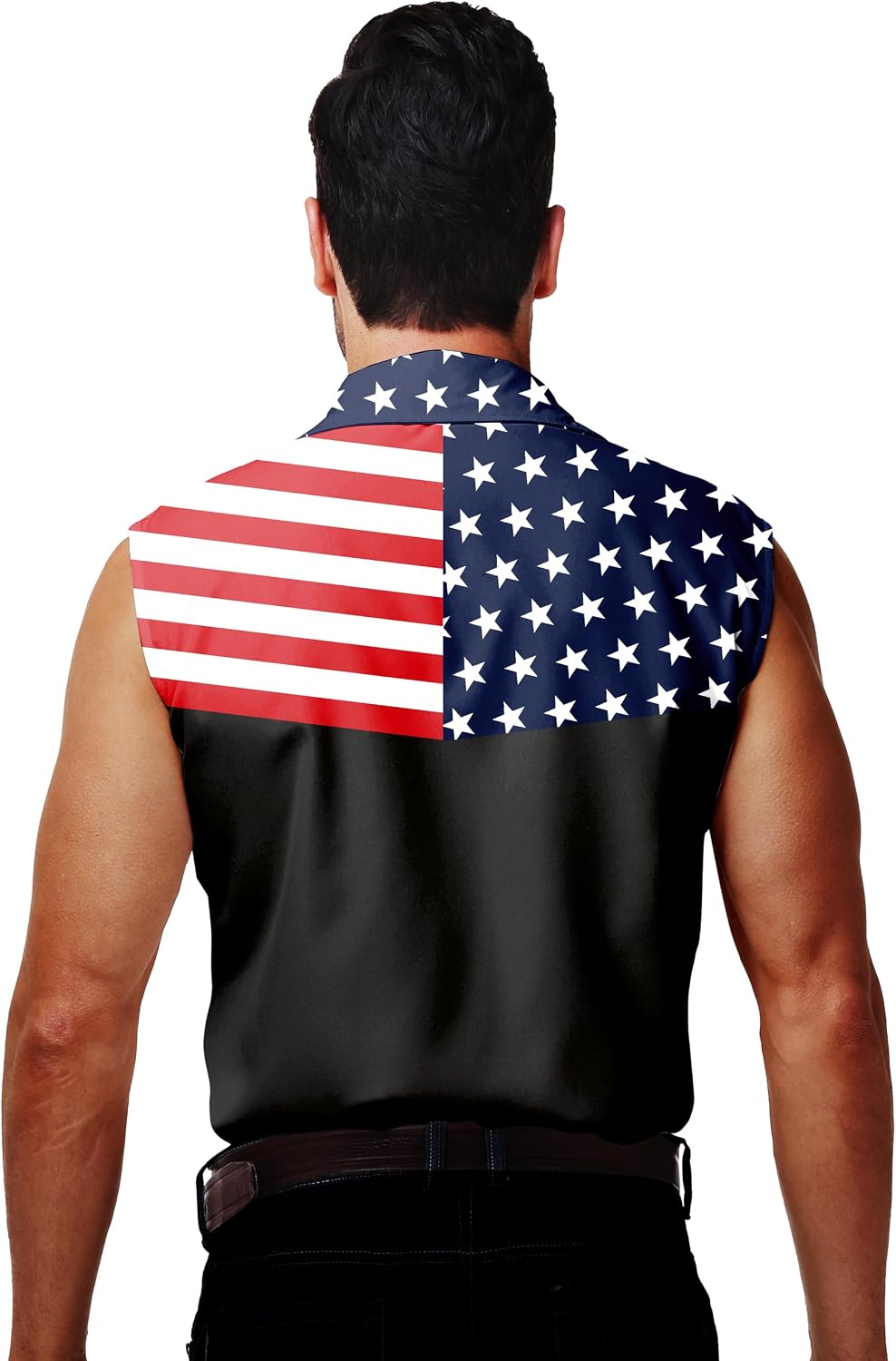 Men's 4th of July Patriotic Shirts Sleeveless American Flag Button Down Shirt