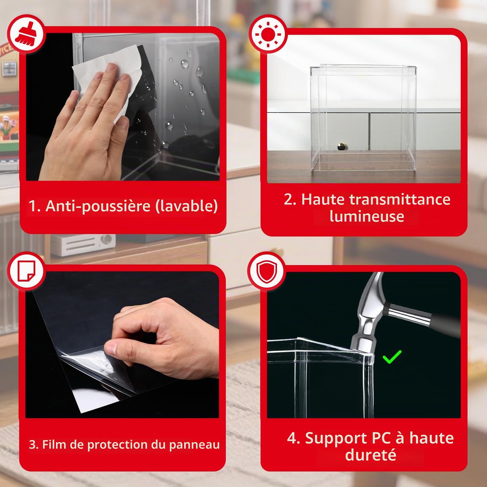 BRIKSMAX Lot de 2 vitrines avec housse anti-poussière pour casque LEGO Botanical Series et Ferrari HP, vitrine transparente pour bonsaï, plantes grasses, sapin de Noël et casque, 20,1 x 20,1 x 20,1 cm