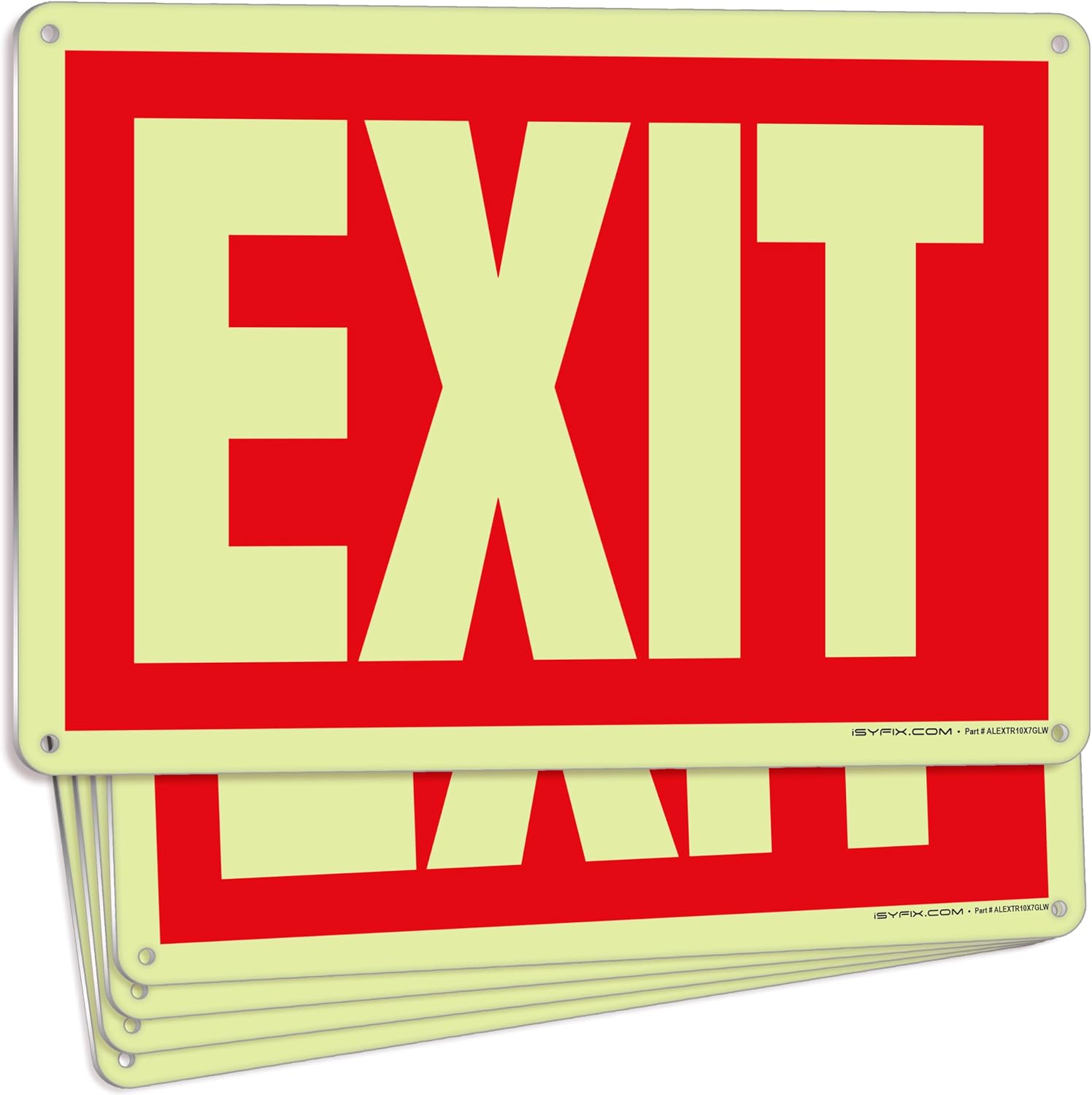 iSYFIX Exit Glow in the Dark Sign Stickers Red – 12 Pack 10x7 Inch – Photoluminescent Vinyl, Laminated for UV, Weather & Fade Resistance, Indoor & Outdoor for Business, School, Office, Warehouse