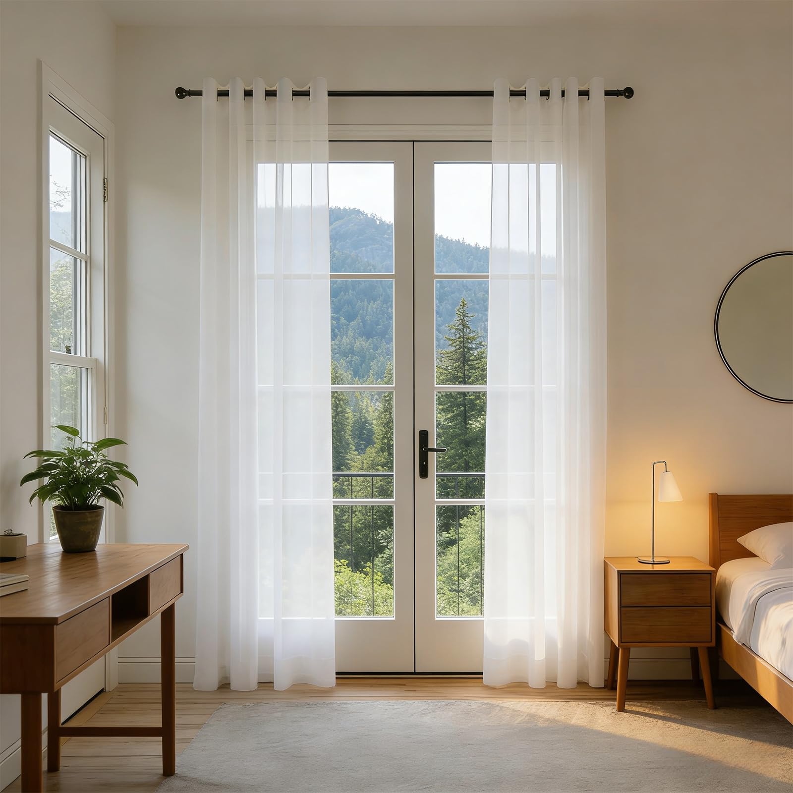 Voilage blanc 250x230 cm rideau transparent effet lin oeillets salon fenetre