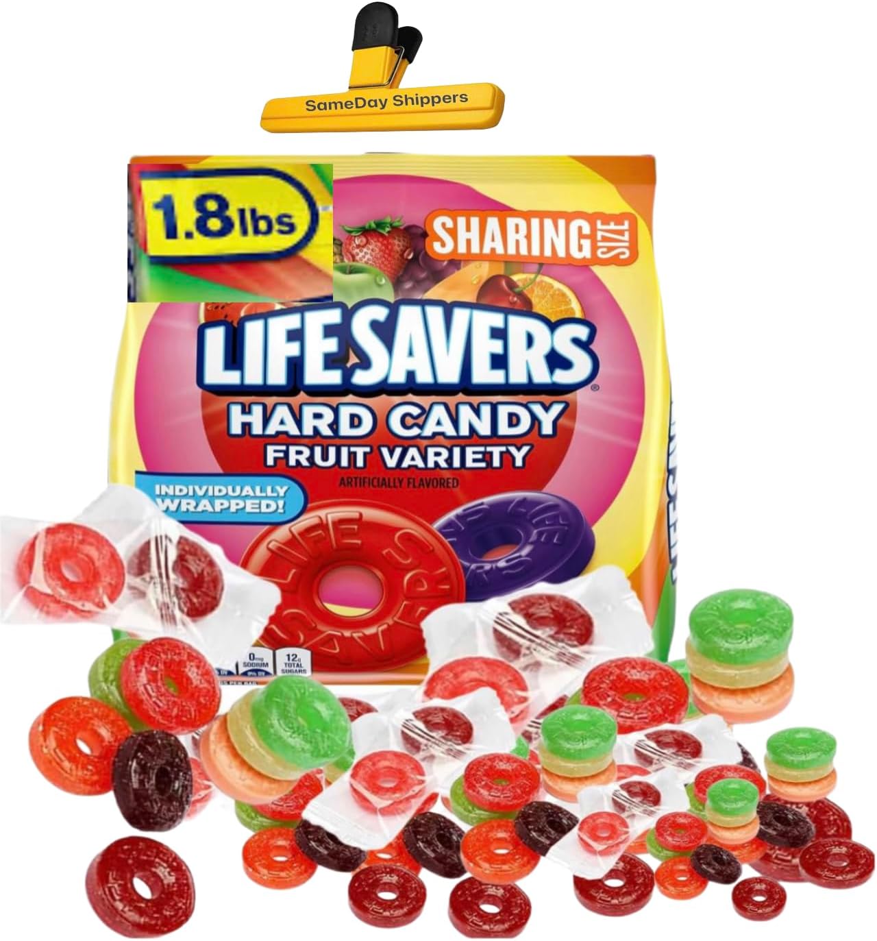 LifeSavers Hard Candy, Assorted, Individully Wrapped, Bulk, 1.8 Lbs, 10 FLAVOR MEGA ASSORTMENT! Watermelon, Pineapple, Cherry, Apple, Mango, Fruit Punch, Strawberry, Raspberry, Grape & Tangerine!| SameDay Shippers offers Free Pen!