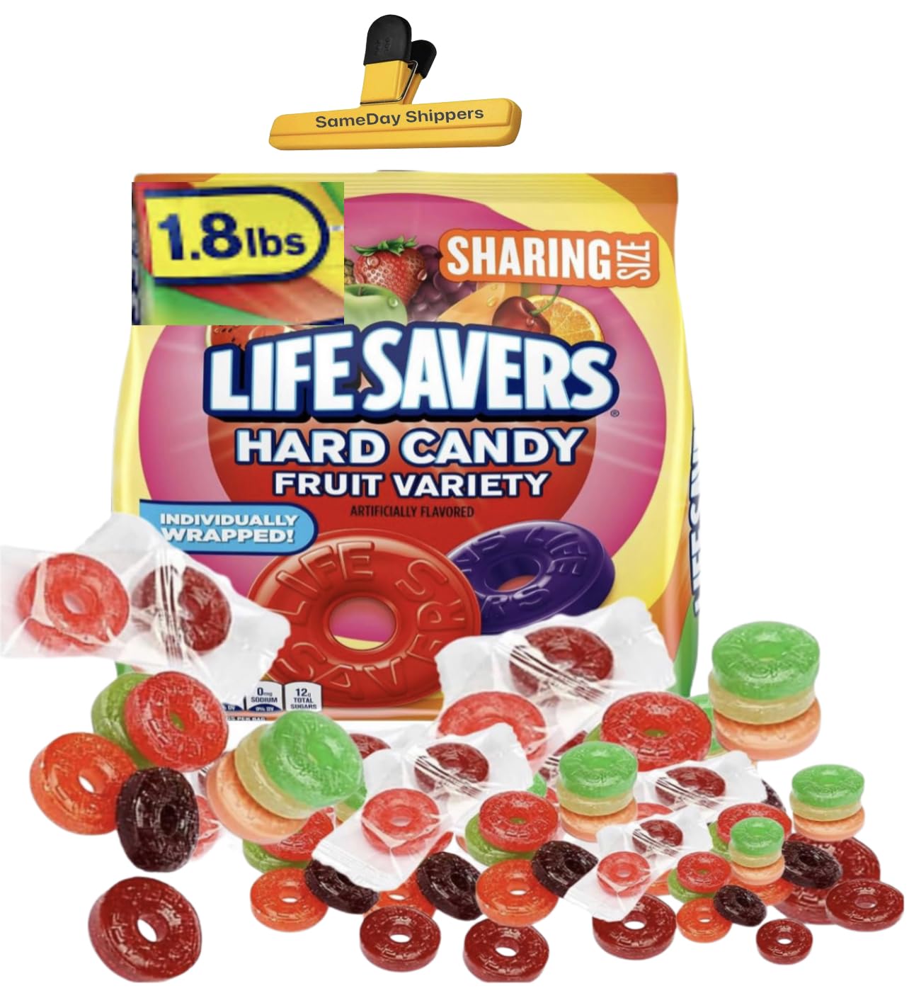 LifeSavers Hard Candy, Assorted, Individully Wrapped, Bulk, 1.8 Lbs, 10 FLAVOR MEGA ASSORTMENT! Watermelon, Pineapple, Cherry, Apple, Mango, Fruit Punch, Strawberry, Raspberry, Grape & Tangerine!| SameDay Shippers offers Free Pen!