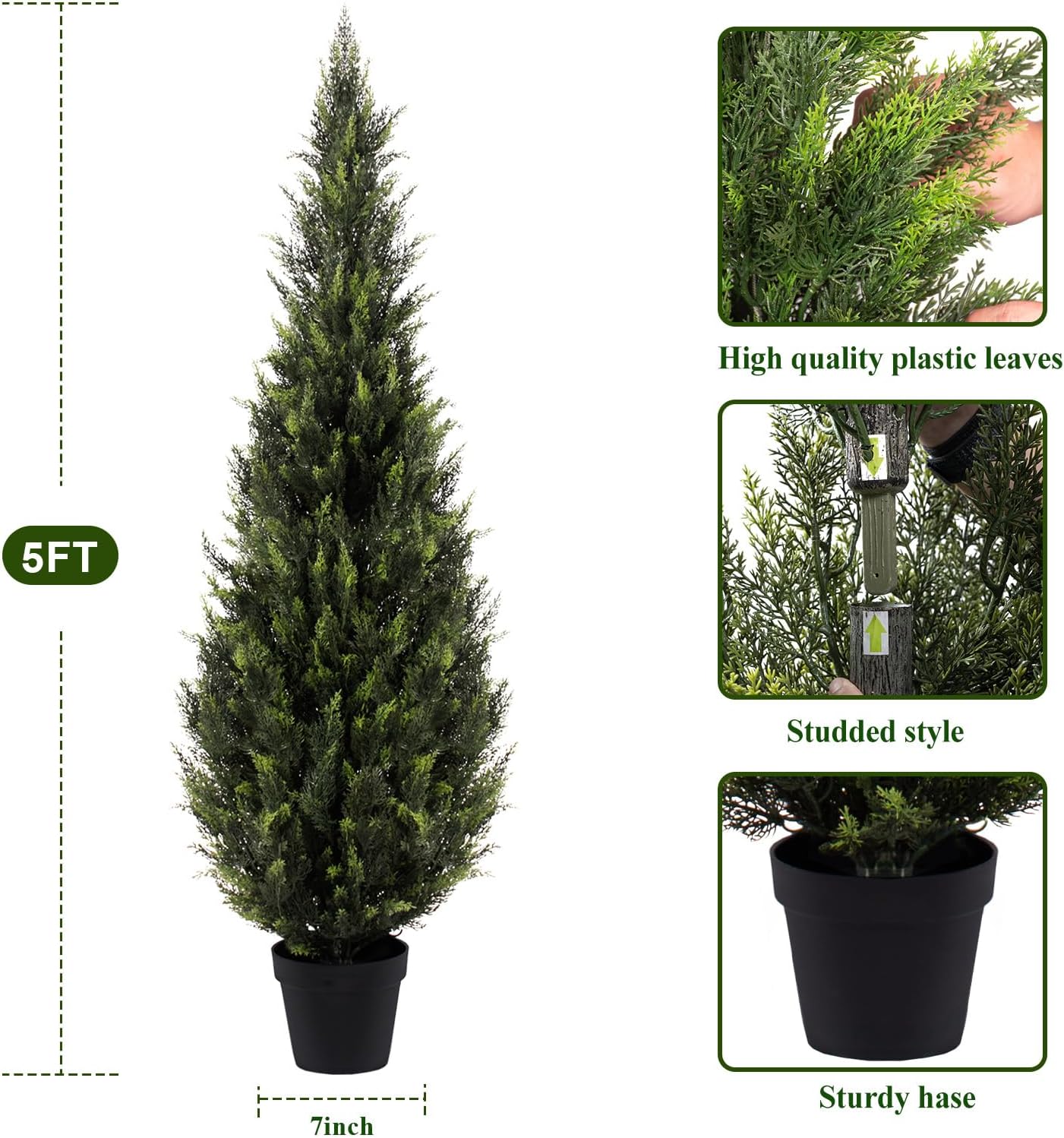 Artificial Cedar Topiary Trees, 5 FT UV Resistant Faux Boxwood Plants,Front Porch Decorations Outdoor,Realistic Evergreen Cypress for Patio Decor Set of 2