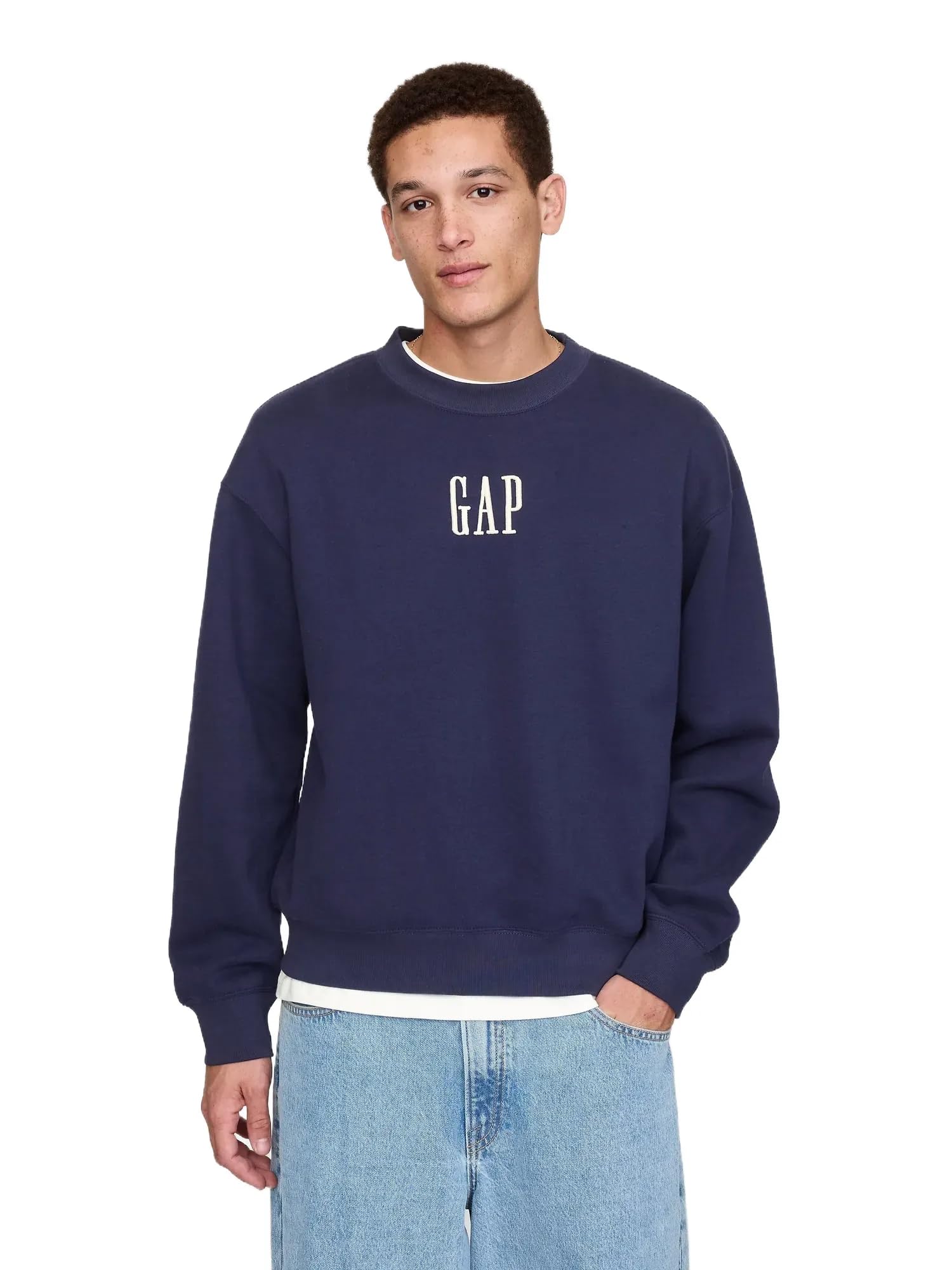 Gap Men's Navy Uniform Logo Crewneck Fleece Sweatshirt, Xl