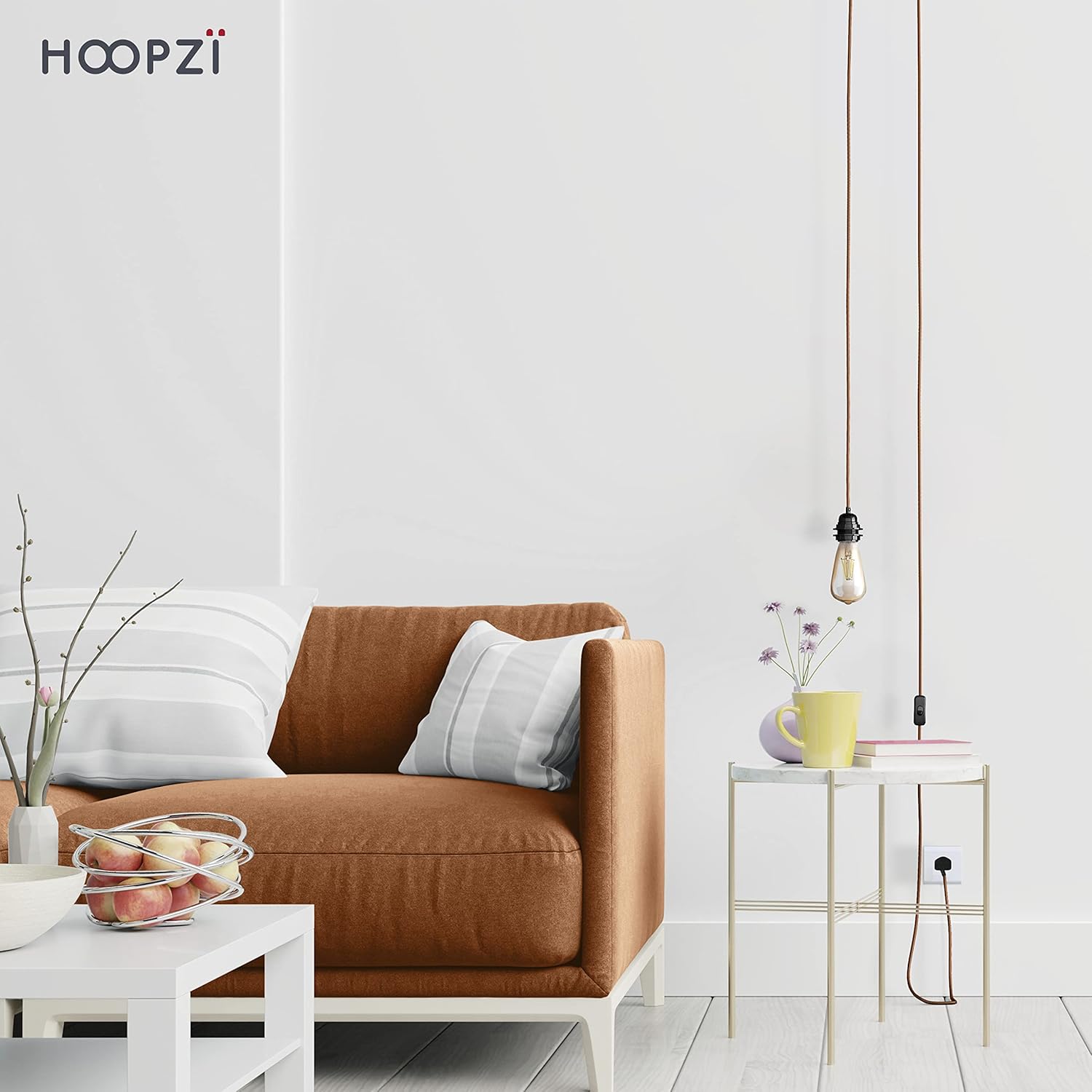 Hoopzi, Plug in Pendant Light to Light Up Your Home, 4.5M Fabric Electrical Cable, E27 Bulb Holder with Switch - Image 3