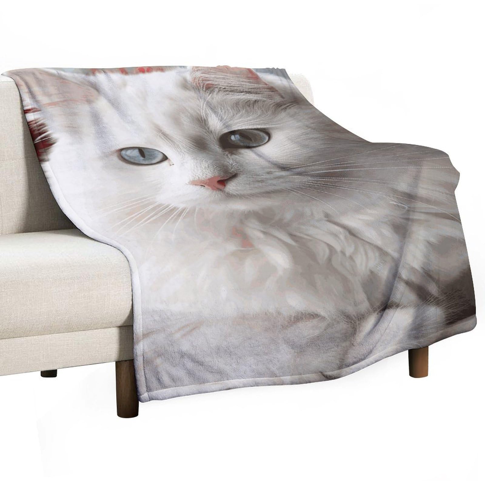Plaid flanelle chat blanc pour des soirées cocooning confortables