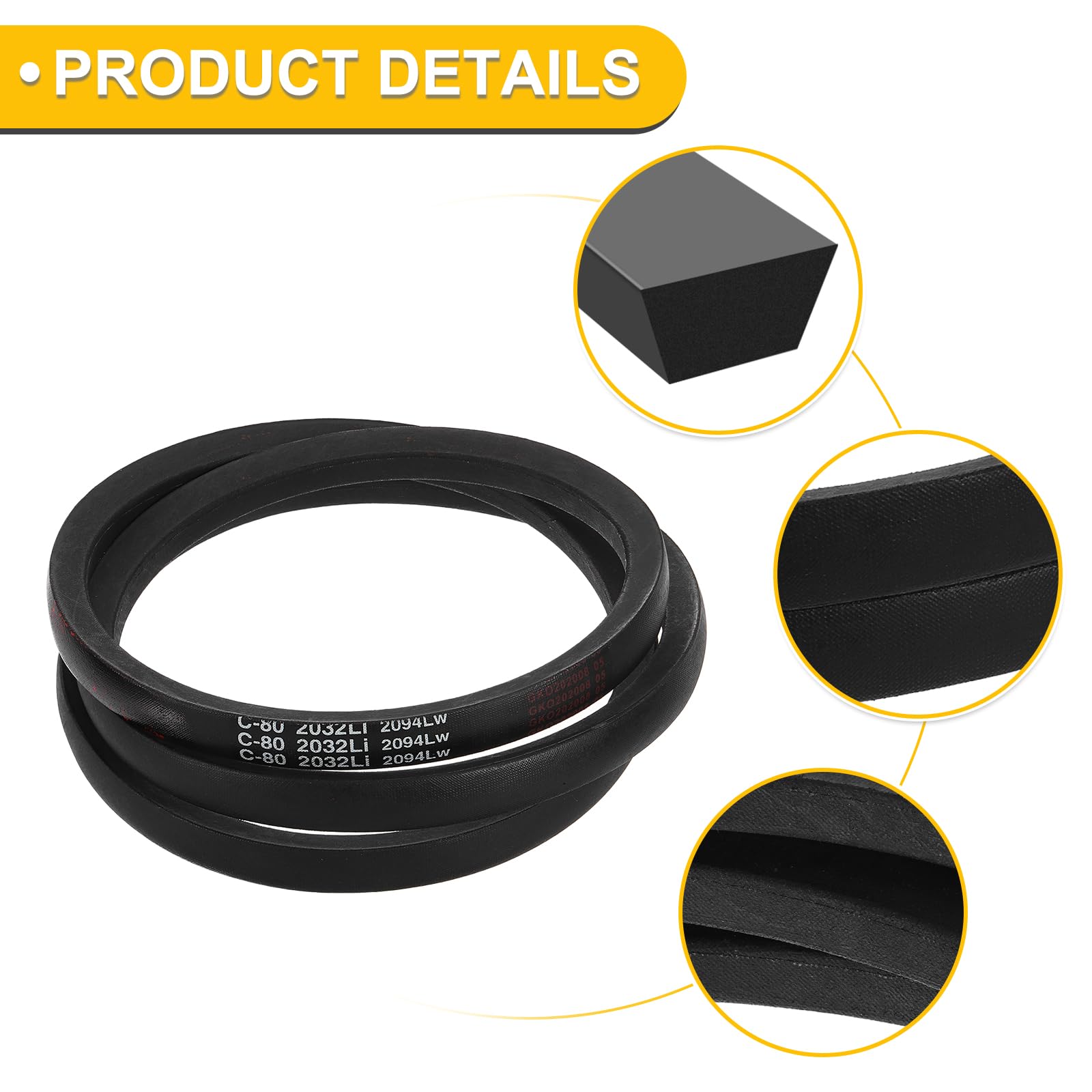 uxcell C80 Drive V-Belt 80 Inch (2032mm) Inner Circumference x 22mm Width x 14mm Height, Rubber V Belt for Power Transmission — Amazon image 4
