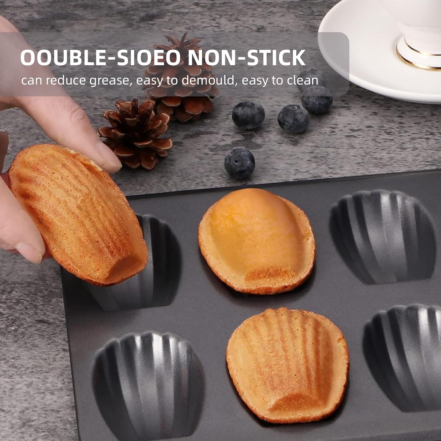 Madeleine Pan, Warp Resistant Shell Shape Madeline Bakeware 12-Cavity Heavy Duty Nonstick Madeleine Trays for Oven Baking（2 Pack）