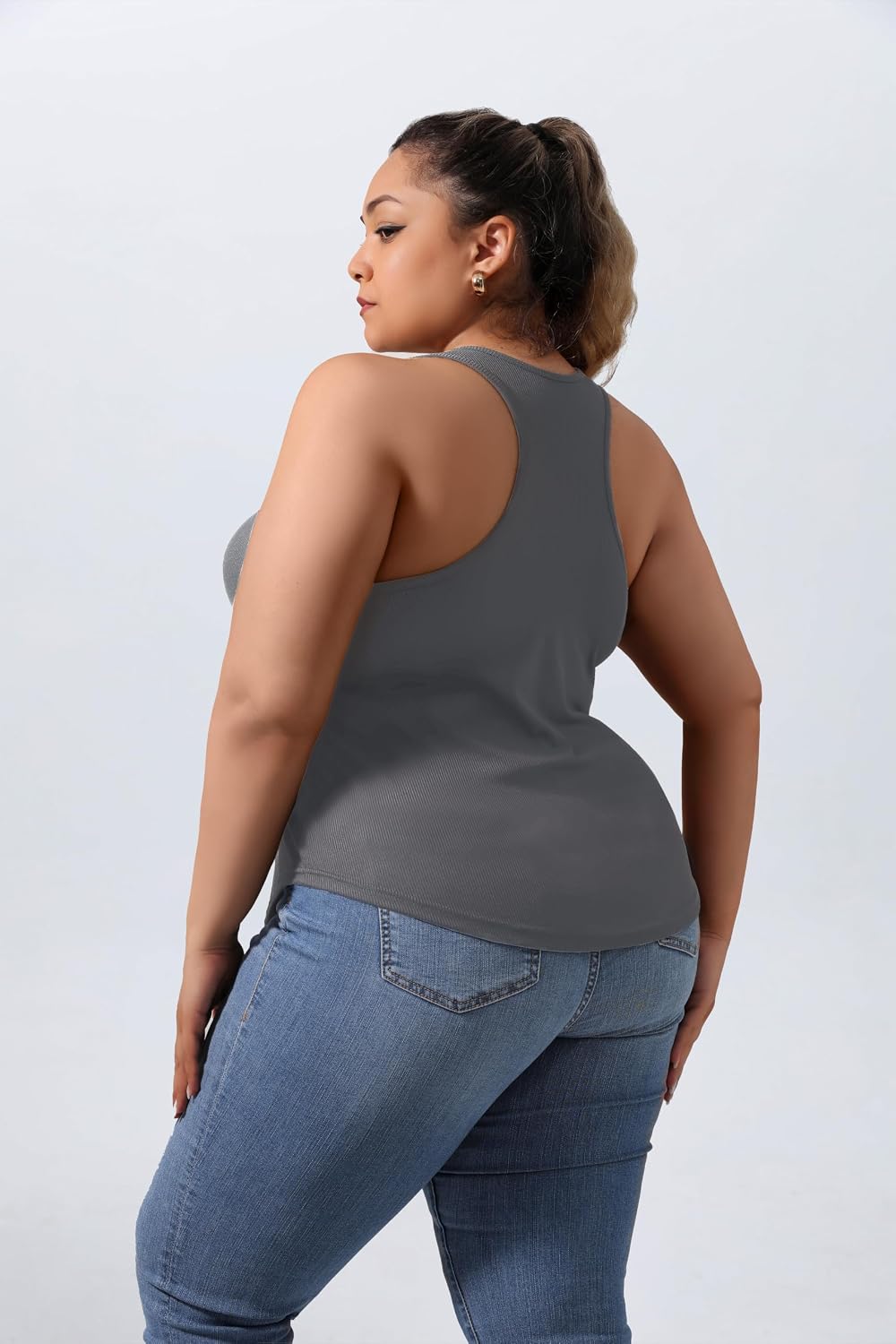 Plus Size Racerback Women's Tank Tops Built in Bras Curved Hem image 4