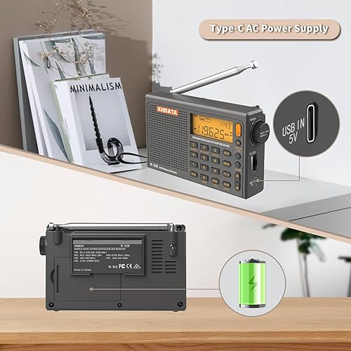 Miniatura 4 de XHDATA R108 Radio portátil AMFMSWLWAirband Receptor de radio de onda corta con batería con buena recepción, gran altavoz de sonido estéreo