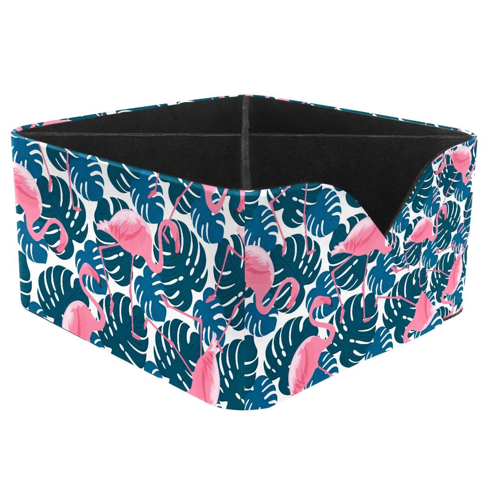 KengjuTesu Pink Flamingos and Palm Leaves Pattern Desktop Organizer Pen Holder, Rectangular Pencil Cup for Office, Study and Makeup Stations