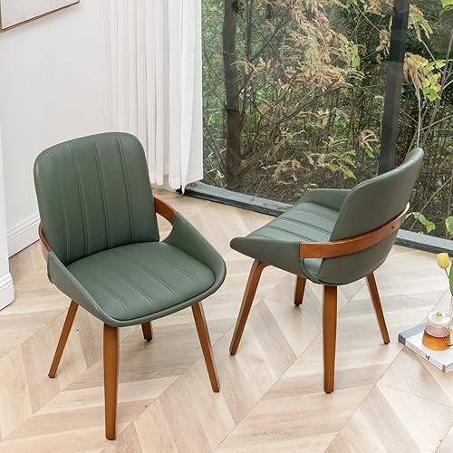 Miniatura 5 de Sillas de comedor tapizadas de piel sintética modernas de mediados de siglo, sillas de acento sin brazos con patas de madera natural resistentes,